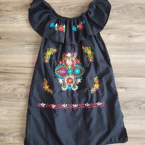 Shoulder Mexican Campesina Frida dia Muertos Dress